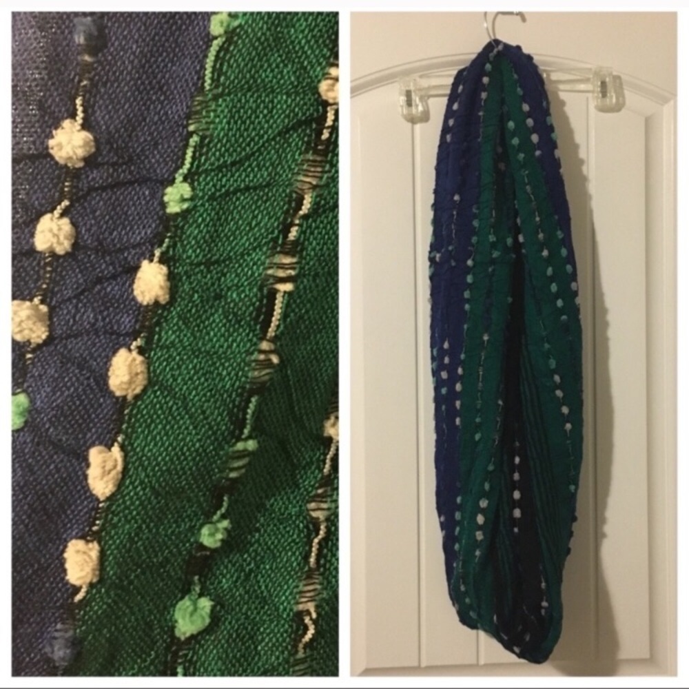Infinity scarf. Blue, black and green design